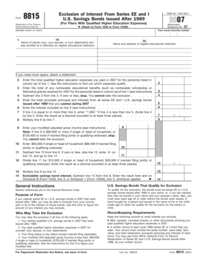 Form 8815 Exclusion of Interest From Series EE and I