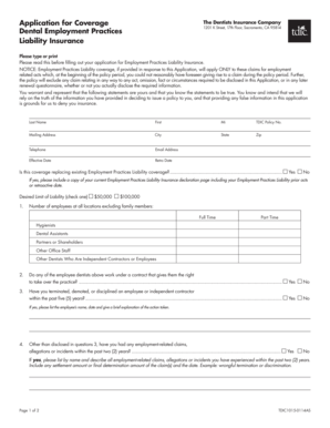 Dental Employment Practices Liability Insurance Application