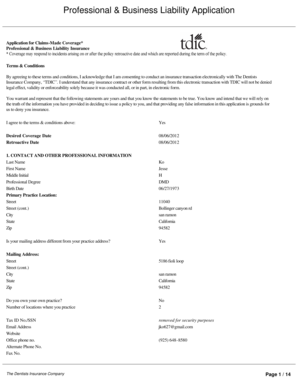 Professional & Business Liability Application