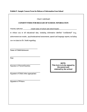 Consent Form for Release of School Information