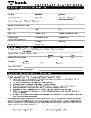 Corporate Charge Card Employee Application