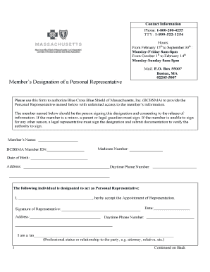 Blue Cross Blue Shield Personal Representative Designation Form