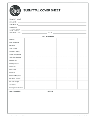 Submittal Cover Sheet for Gas Furnaces