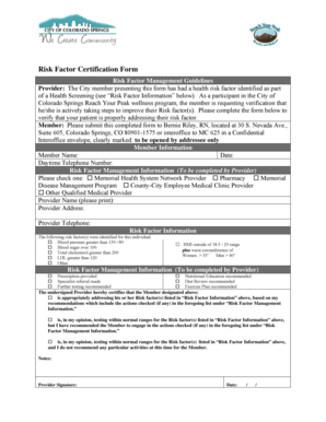 Risk Factor Certification Form