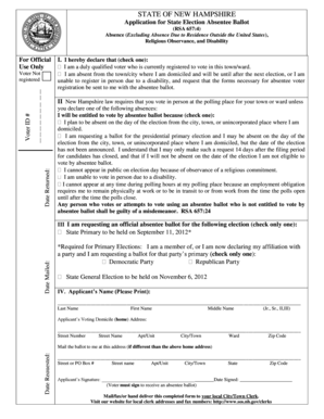 New Hampshire Absentee Ballot Application