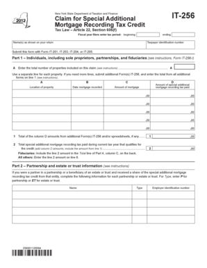 New York Mortgage Recording Tax Credit Form IT-256