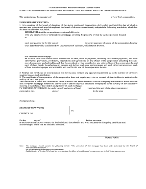 Certificate of Directors’ Resolution to Mortgage Corporate Property