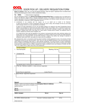Door Pick Up Delivery Requisition Form