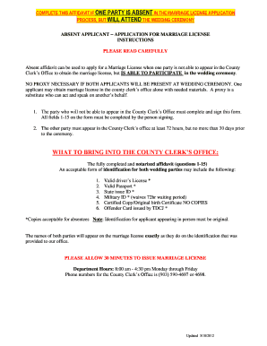 Absent Applicant Affidavit for Marriage License