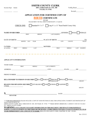 Texas Birth Certificate Application