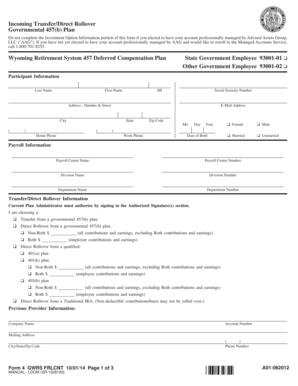 Wyoming 457(b) Plan Incoming Transfer/Direct Rollover Form