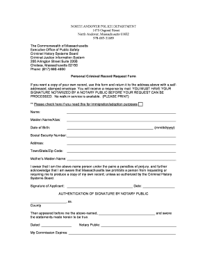 Massachusetts Criminal Record Request Form