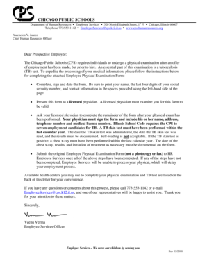 Chicago Public Schools Employee Physical Examination Form