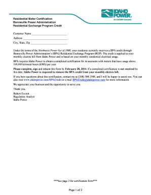 Residential Meter Certification Form