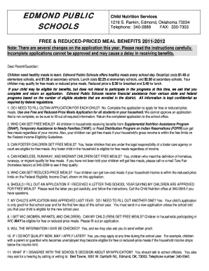 Edmond Public Schools Free and Reduced-Price Meals Application