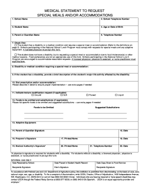 Medical Statement for Special Meals and Accommodations