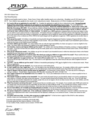 Free and Reduced Price School Meals Application