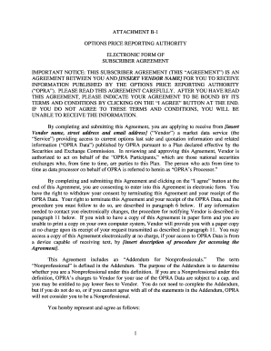 Options Price Reporting Authority Subscriber Agreement