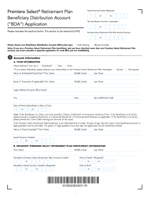 Premiere Select Retirement Plan Beneficiary Distribution Account Application