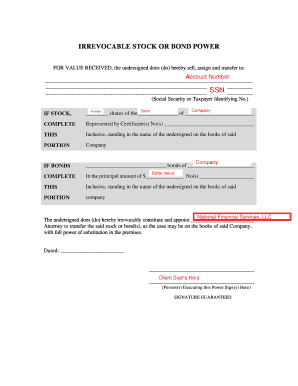 Irrevocable Stock or Bond Power