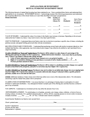 Mutual Fund Investment Explanation Form