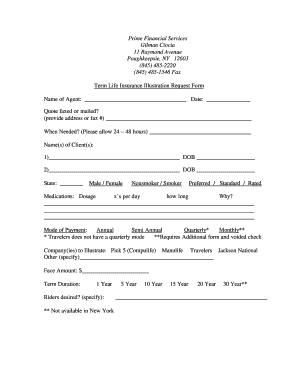Term Life Insurance Illustration Request Form