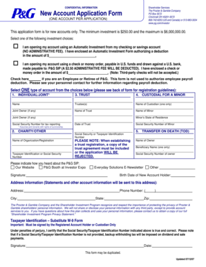 Procter & Gamble New Account Application Form