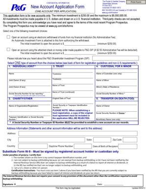 Procter & Gamble New Account Application Form