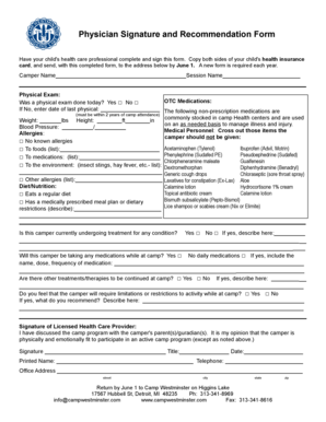 Physician Signature and Recommendation Form