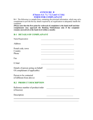Banking Complaint Form