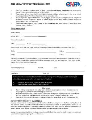 Ontario Hockey Tryout Permission Form