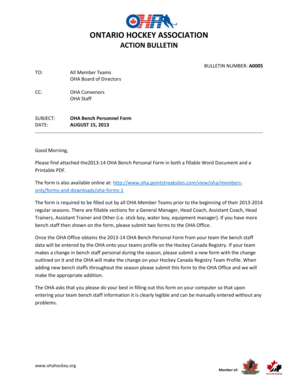 OHA Bench Personnel Form