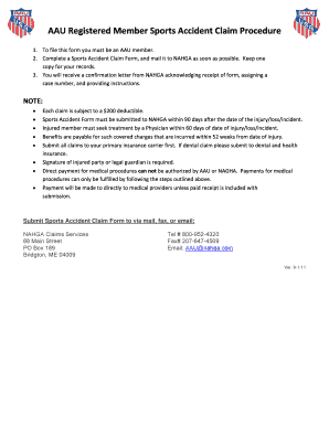 AAU Sports Accident Claim Form