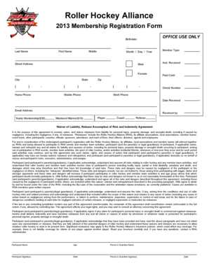 Roller Hockey Alliance Membership Registration Form