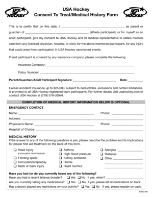 USA Hockey Consent to Treat Form