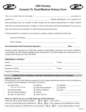 USA Hockey Consent to Treat Form