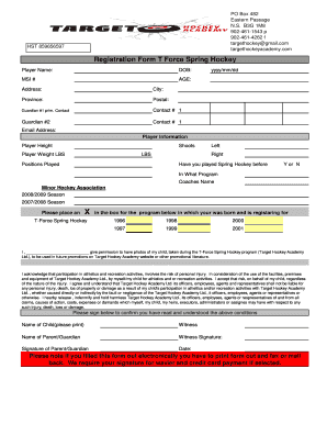 TForce Spring Hockey Registration Tournament Form - About Target ...