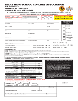Texas High School Coaches Association Membership Form