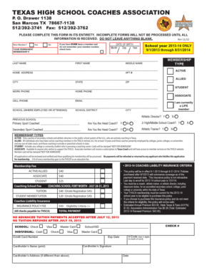 Texas High School Coaches Association Membership Form