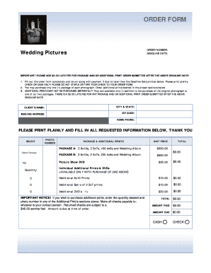 Wedding Pictures Order Form