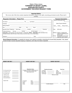 New Jersey Government Records Request Form