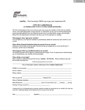 City of Carbondale AutoPay Authorization Form