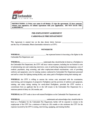 Pre-employment agreement carbondale fire department - City of bb