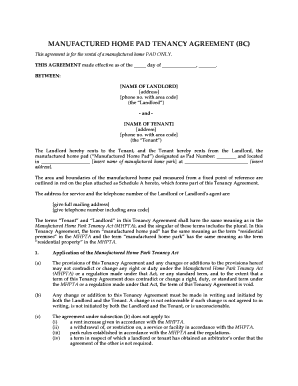 Manufactured Home Pad Tenancy Agreement (BC)