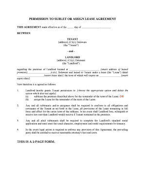 Permission to Sublet or Assign Lease Agreement