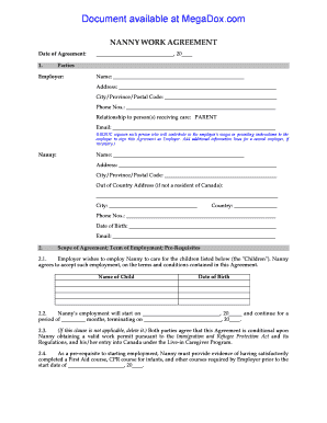Nanny Work Agreement