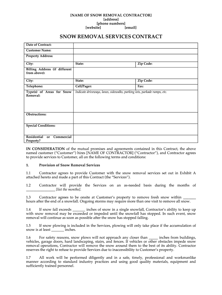 Snow Removal Services Contract Fill and Sign Printable Template