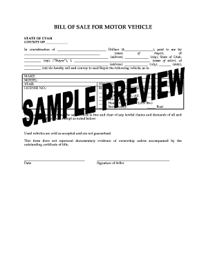 Utah Motor Vehicle Bill of Sale
