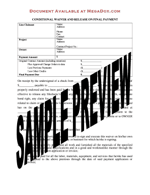 Conditional Waiver and Release on Final Payment