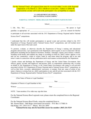 2013 National Science Bowl Parental Consent Form
